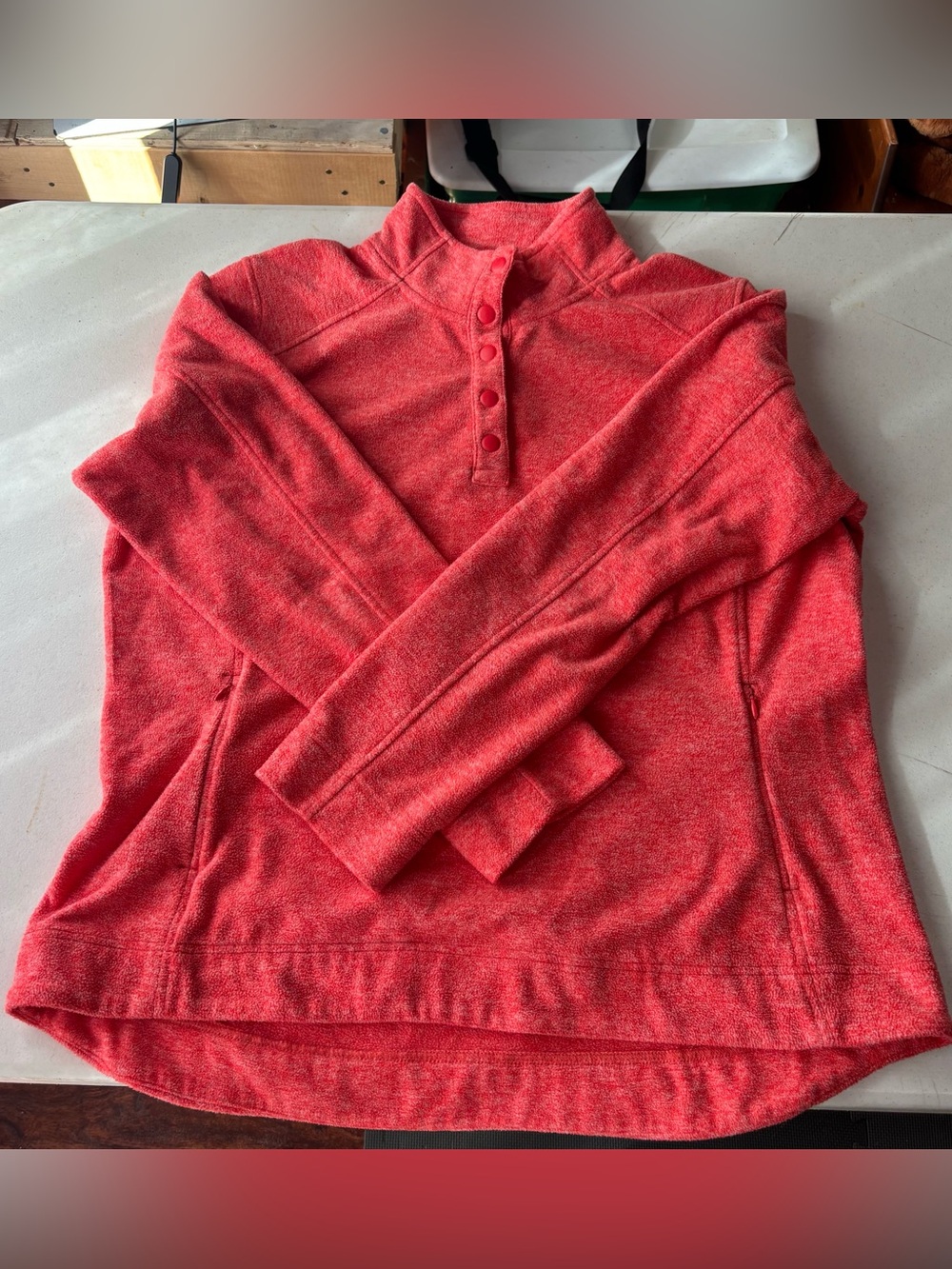 Duluth Trading Co Frost Lake Fleece Snap Pullover Heather Coral Red XXL